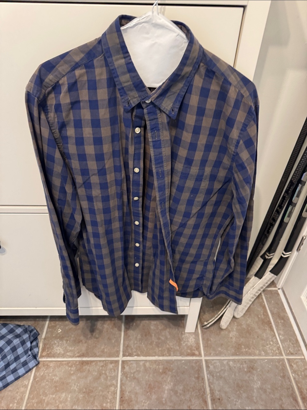 J. Crew Navy and Brown Check Button-Down Shirt